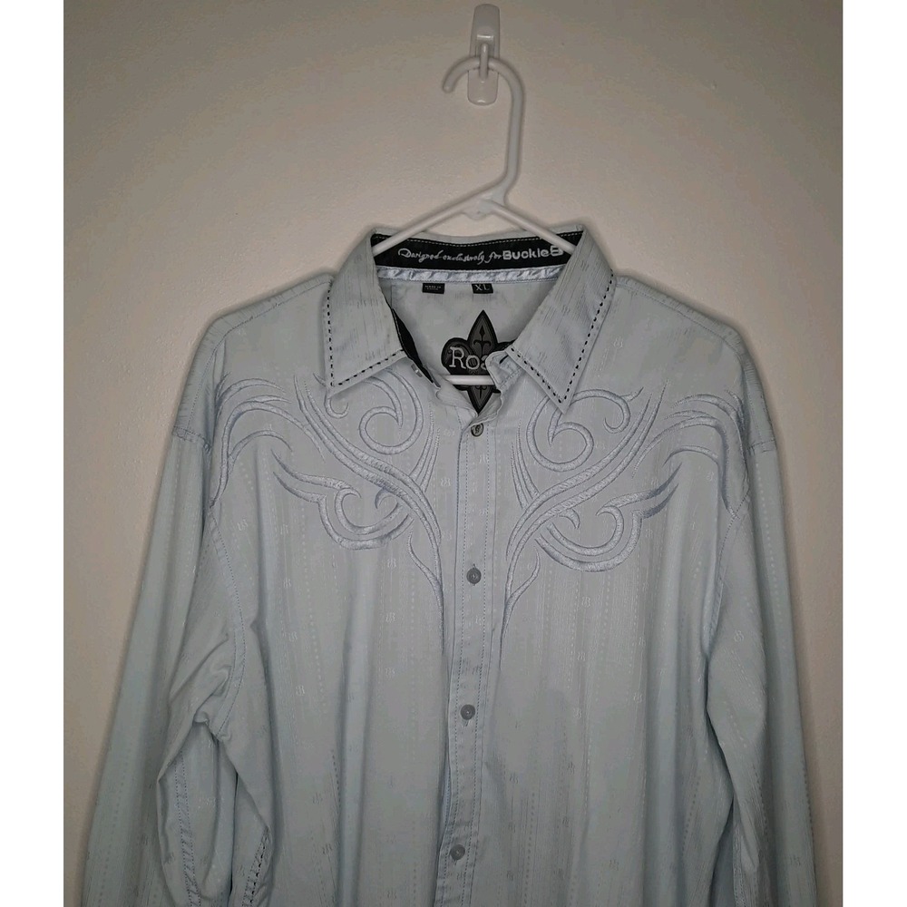 Roar Maverick Button Down Long Sleeve Blue Men's XL Embroidered Patterned Top